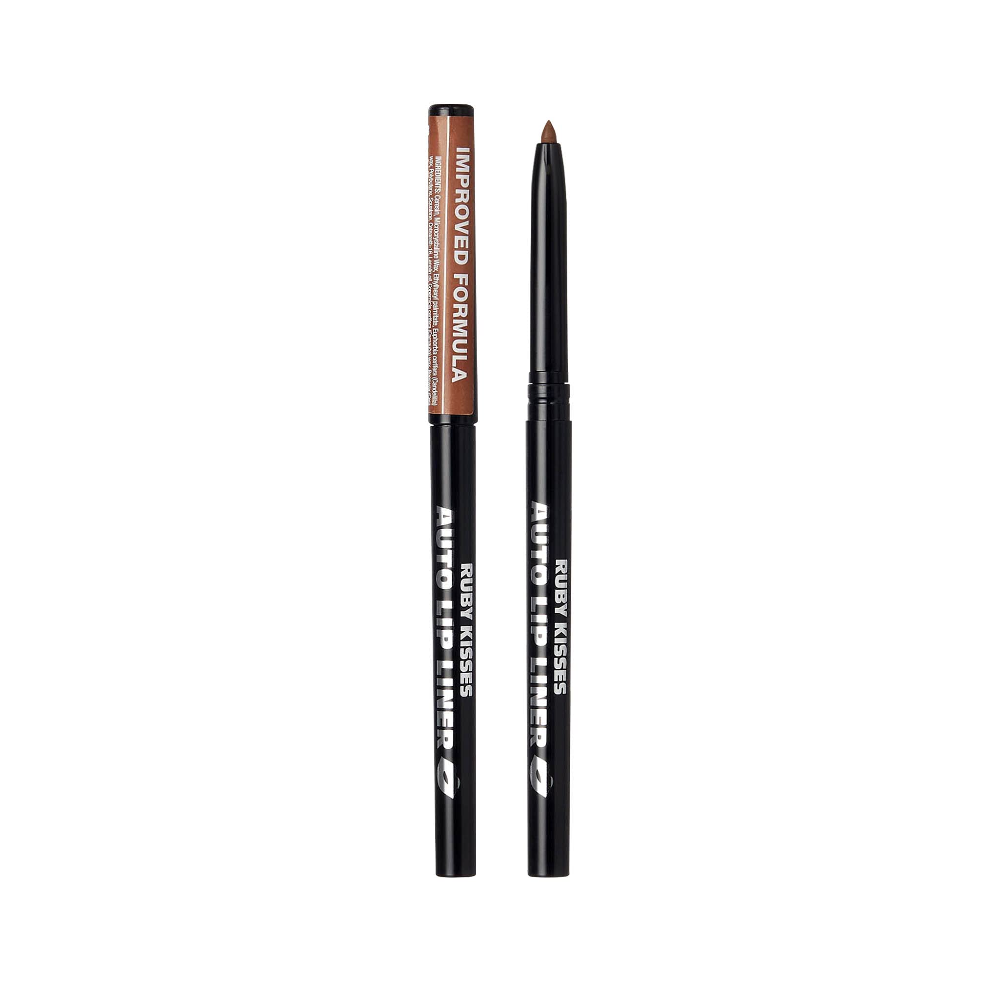 Ruby Kisses Auto Lip Liner Expresso demonstrates smooth lip-base application to prevent feathering.