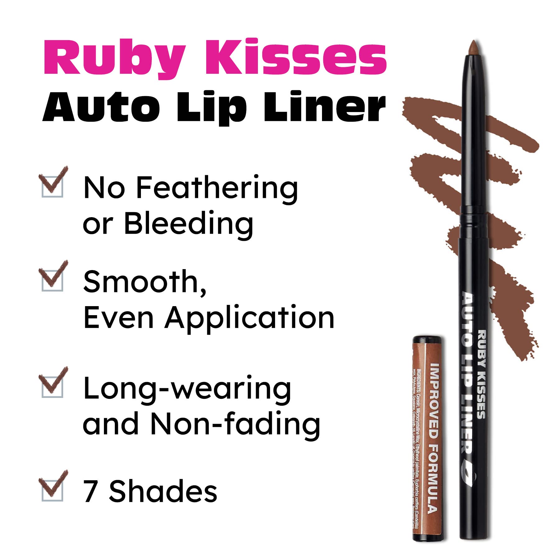Ruby Kisses Auto Lip Liner Expresso long-wear test indicates durable color without frequent touch-ups.