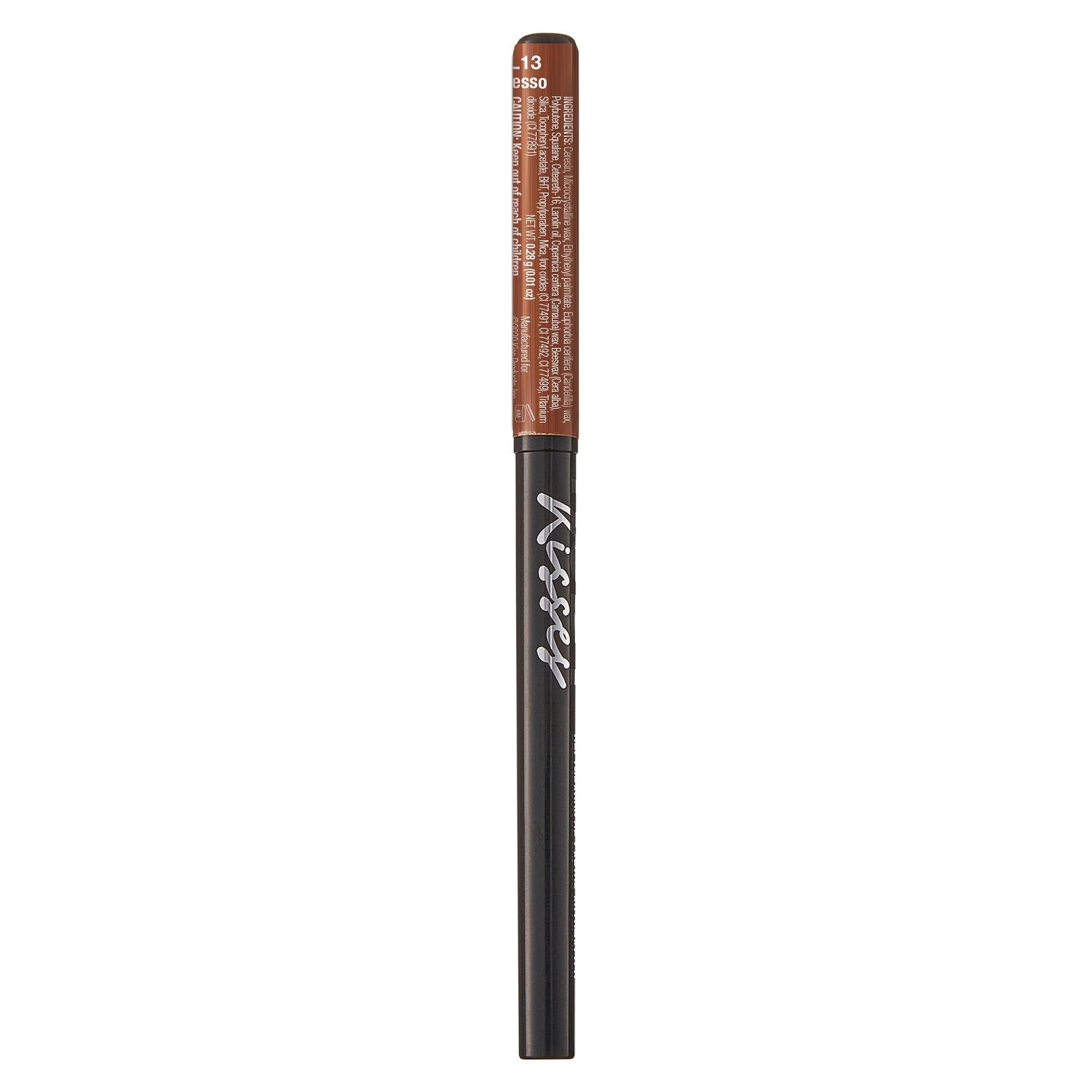 Ruby Kisses Auto Lip Liner Expresso packaging close-up showcases sleek design.