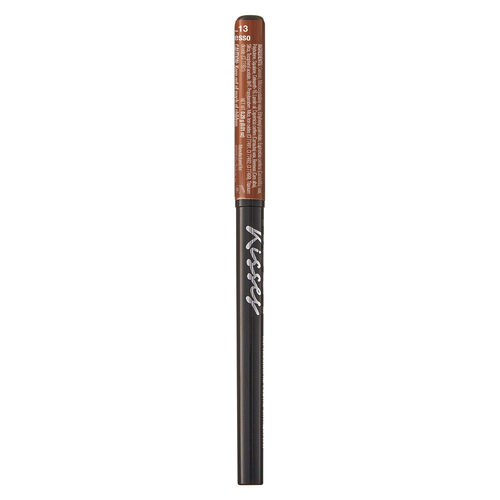 Ruby Kisses Auto Lip Liner Expresso packaging close-up showcases sleek design.