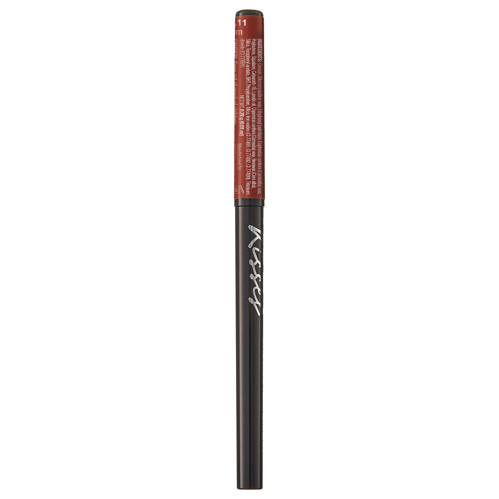 Ruby Kisses Auto Lip Liner Plum blended with lipstick for feather-proof finish.