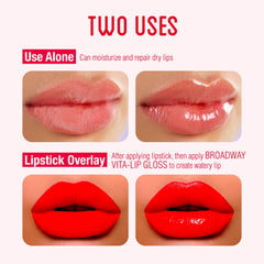 Ruby Kisses Broadway Vita-Lip application close-up demonstrates smooth, non-sticky hydration for daily wear.