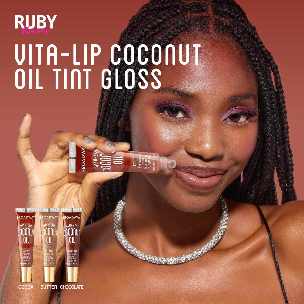 Moisturizing texture of Ruby Kisses Vita-Lip gloss across lips