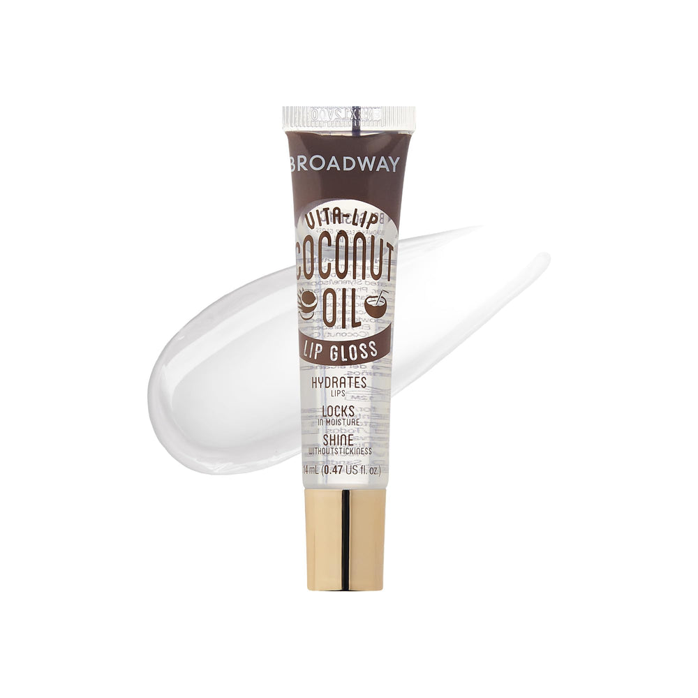 Close-up of Ruby Kisses Broadway Vita-Lip gloss on lips for lightweight look.