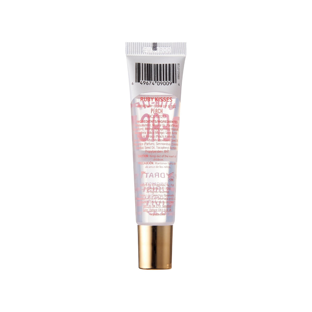 Ruby Kisses Broadway Vita-Lip gloss peach gel texture provides lightweight, non-sticky hydration