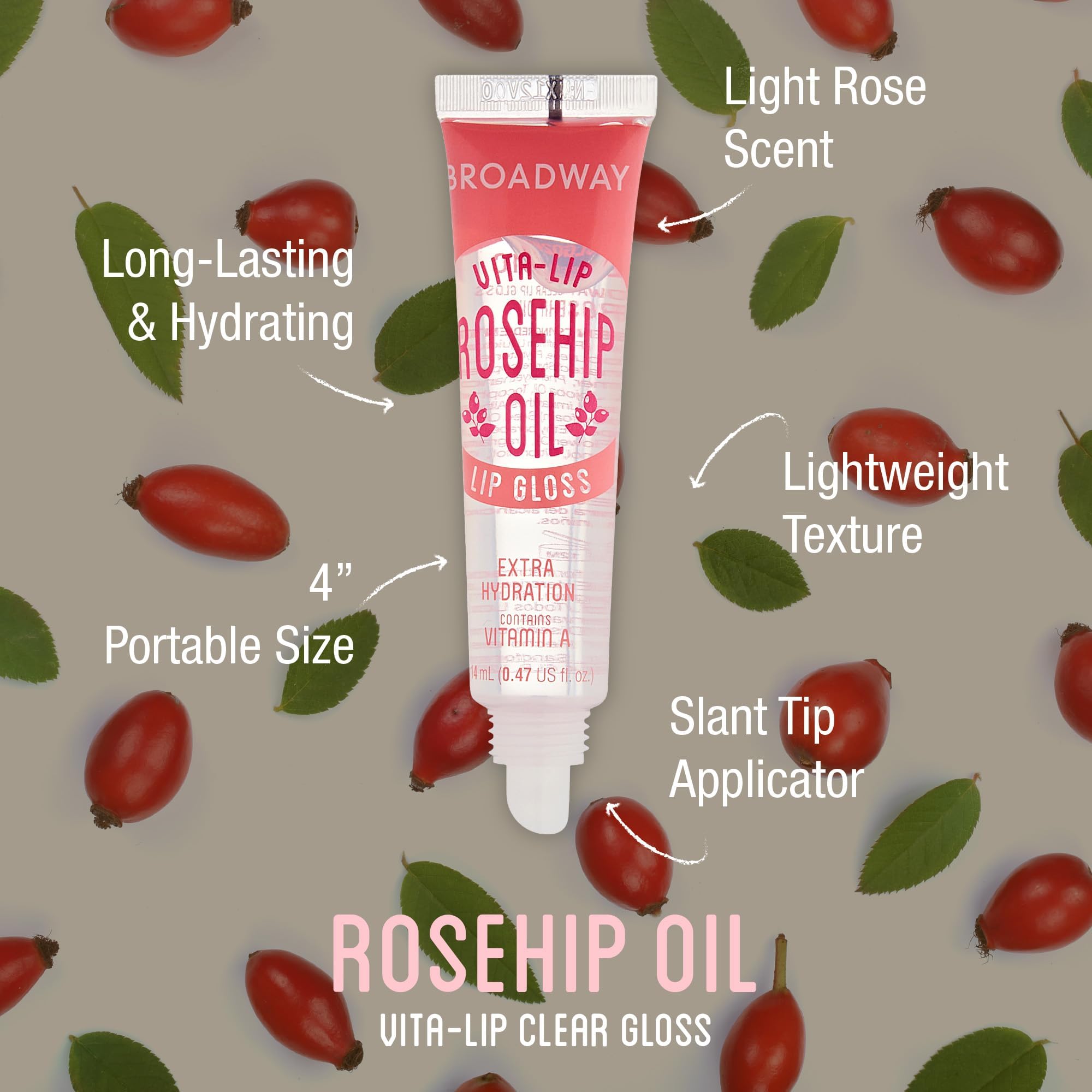 Ruby Kisses Broadway Vita-Lip Gloss close-up showing glossy shine and rosehip hydration