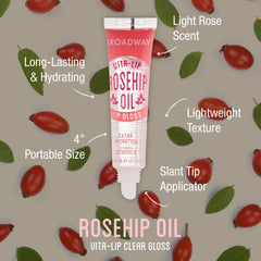 Ruby Kisses Broadway Vita-Lip Gloss close-up showing glossy shine and rosehip hydration