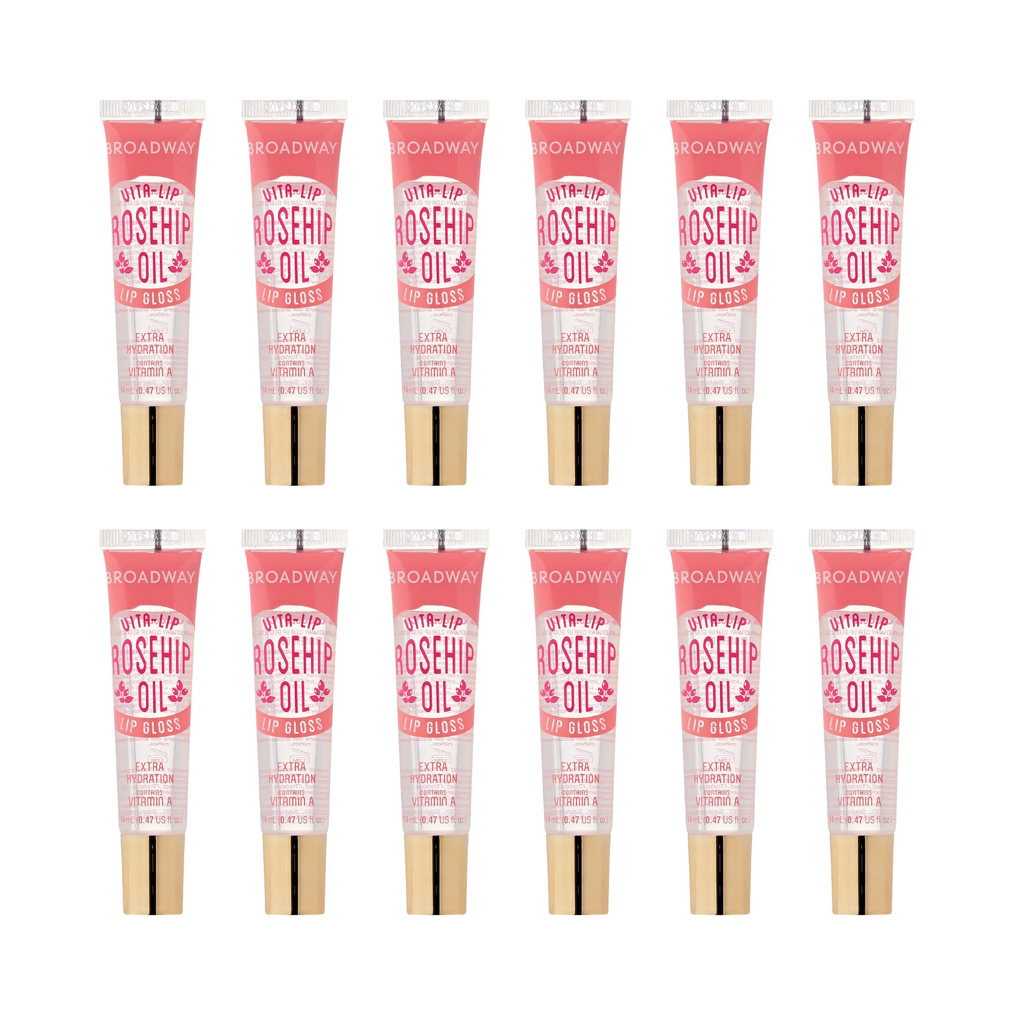 Ruby Kisses Broadway Vita-Lip Gloss with rosehip oil pack; hydrates lips