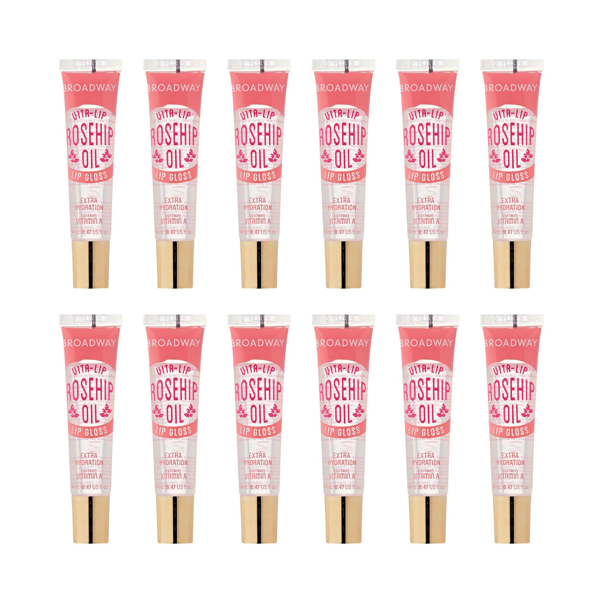 Ruby Kisses Broadway Vita-Lip Gloss with rosehip oil pack; hydrates lips