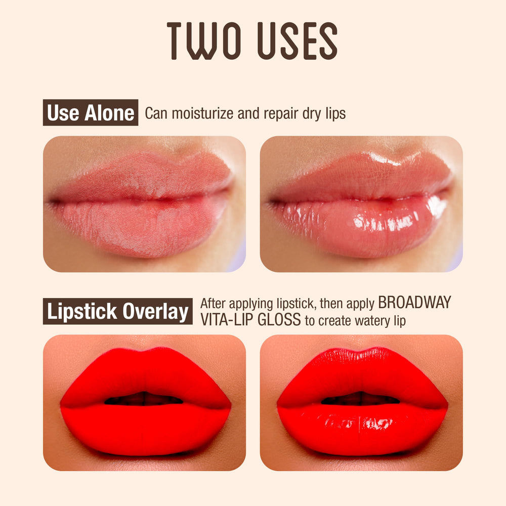 Ruby Kisses Broadway Vita-Lip gloss enriched with vitamin oils for lips.