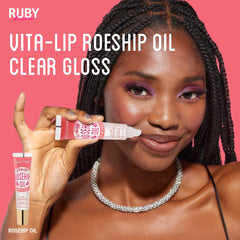 High-shine finish on lips for a polished look