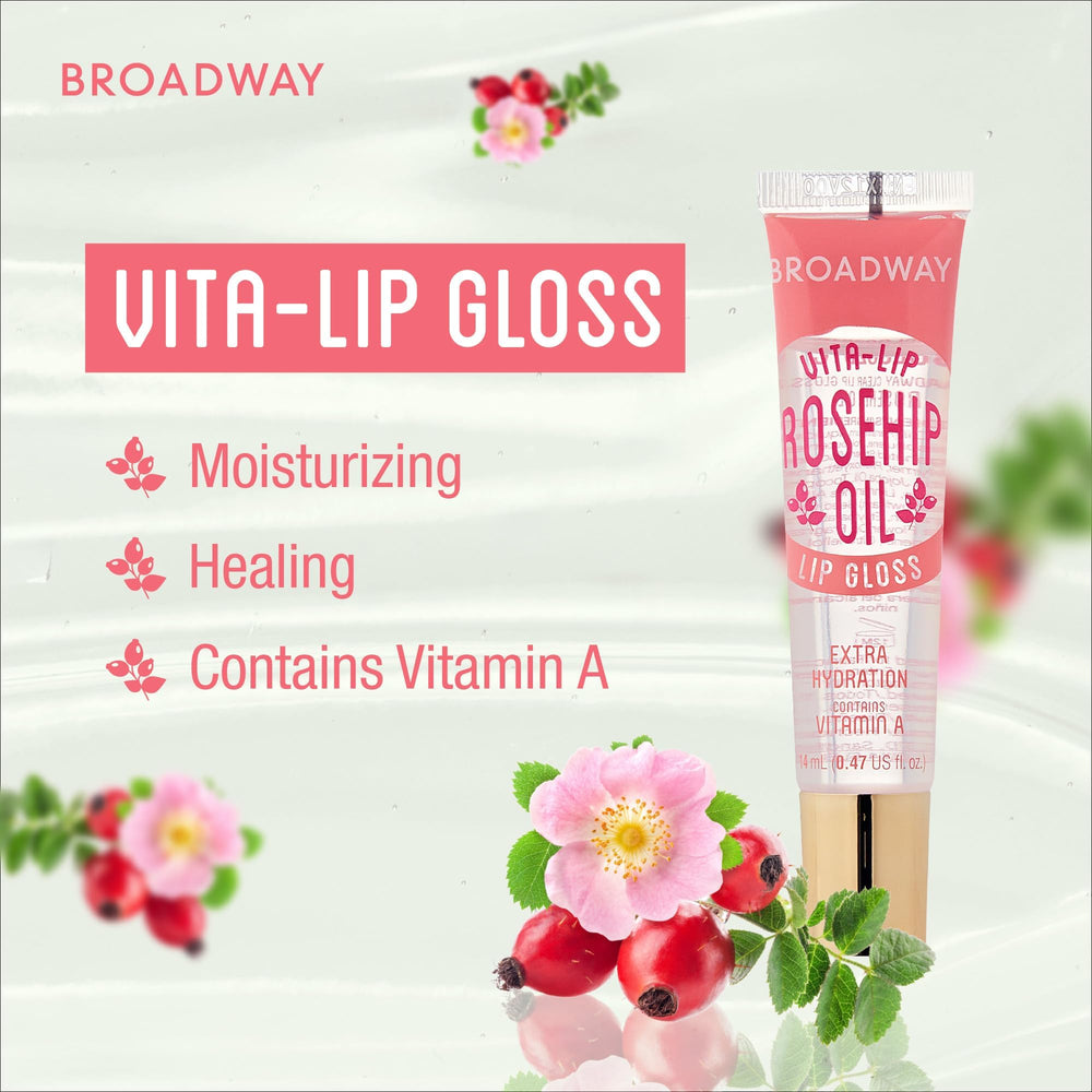 Ruby Kisses Broadway Vita-Lip Gloss huile de rose musquée, hydratation nourrissante.