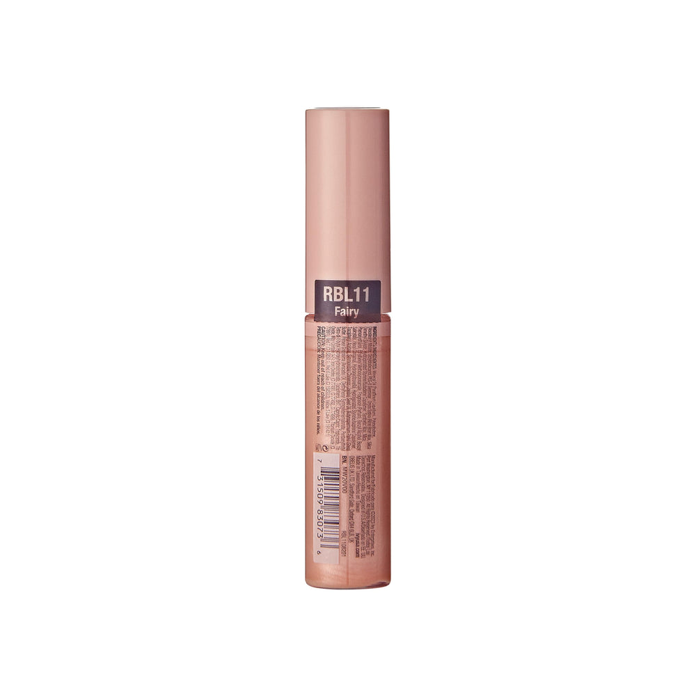 Ruby Kisses Butter Bomb Gloss hand swatch demonstrates sheer-to-medium coverage.