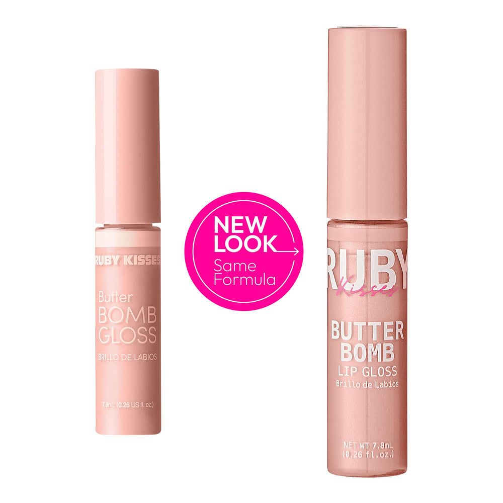 Ruby Kisses Butter Bomb Gloss Natural Nude tube shows easy-to-apply shade.