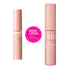 Ruby Kisses Butter Bomb Gloss Natural Nude tube shows easy-to-apply shade.