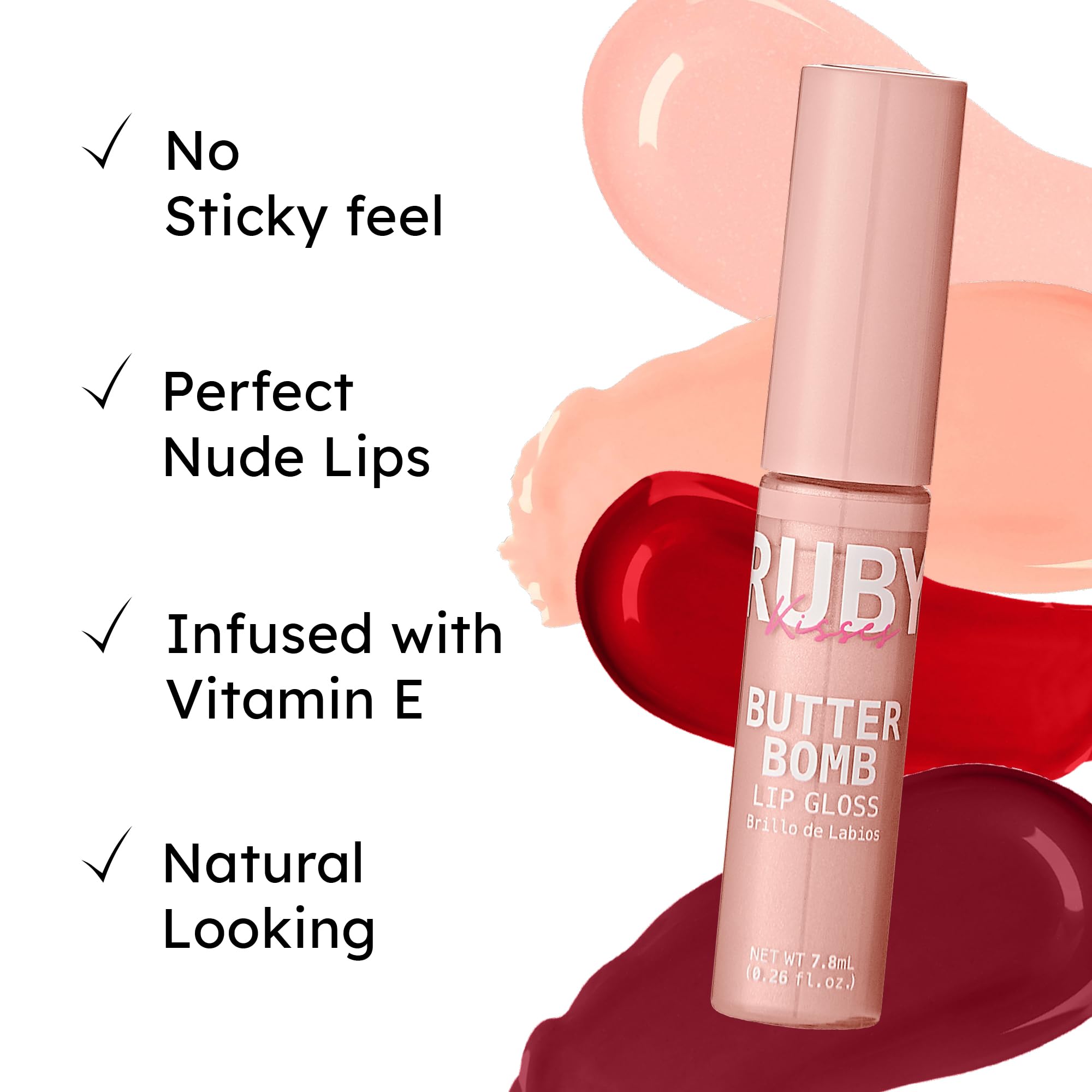Ruby Kisses Butter Bomb Gloss on lips delivers creamy, kissable sheen.