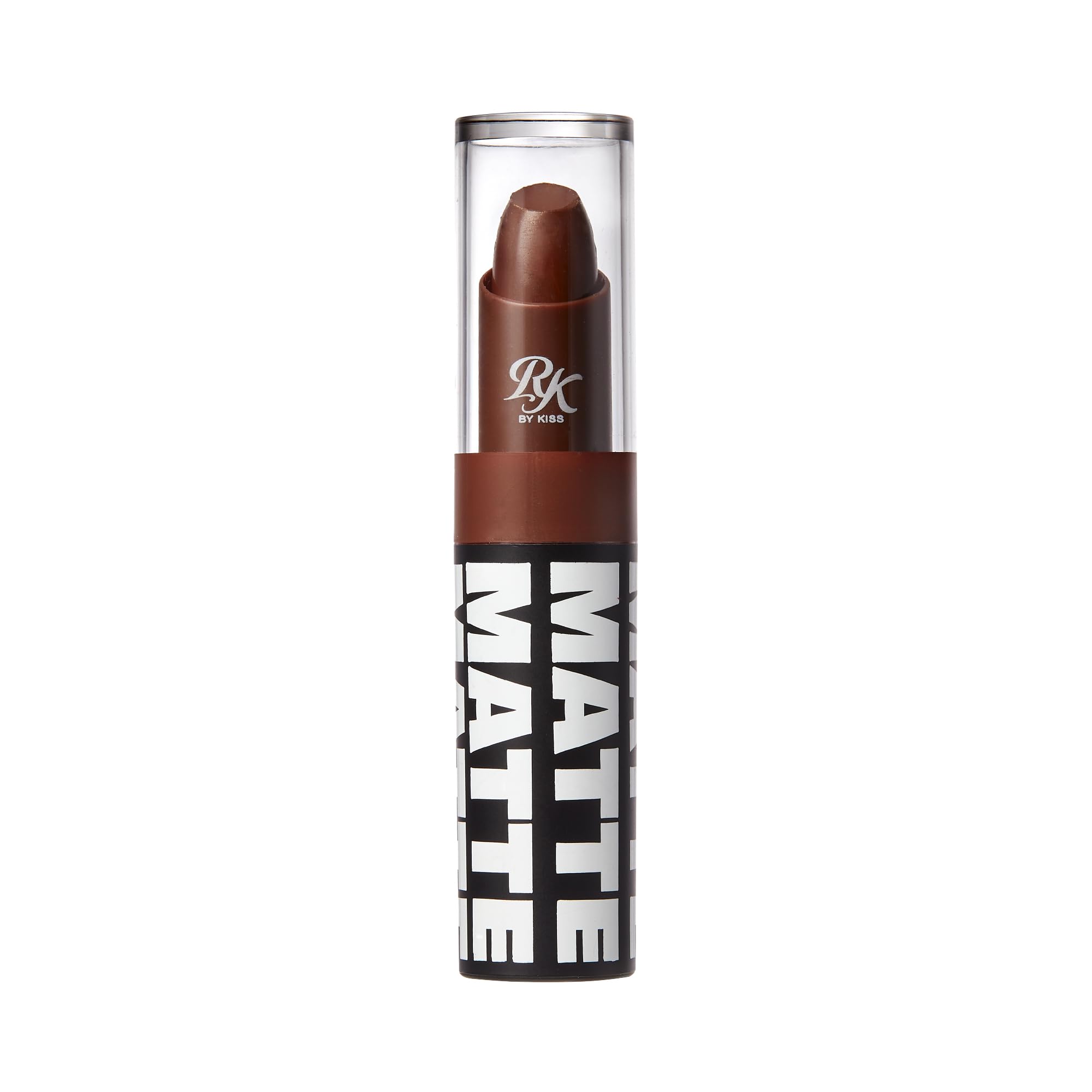 Ruby Kisses Espresso lipstick swatch displaying bold pigment for high-impact looks.