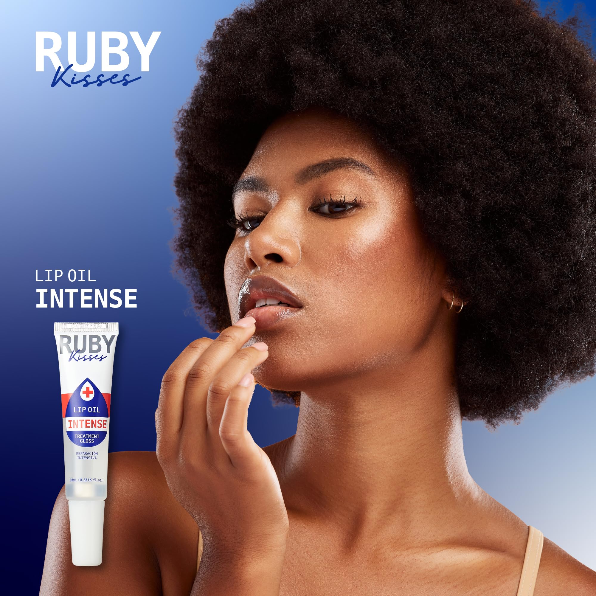 Ruby Kisses Hydrating Lip Oil gloss on lips with a vibrant, healthy look