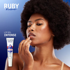 Ruby Kisses Hydrating Lip Oil gloss on lips with a vibrant, healthy look