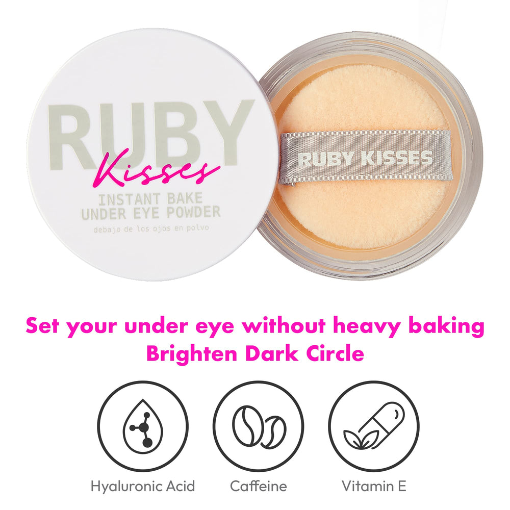 Ruby Kisses Instant Bake under-eye powder with caffeine helps awaken the eye area.