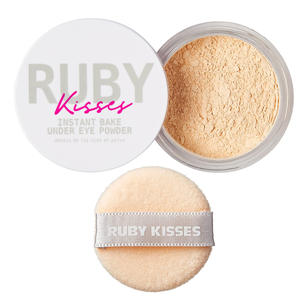Ruby Kisses Instant Bake under-eye powder prevents smudging for a flawless finish.