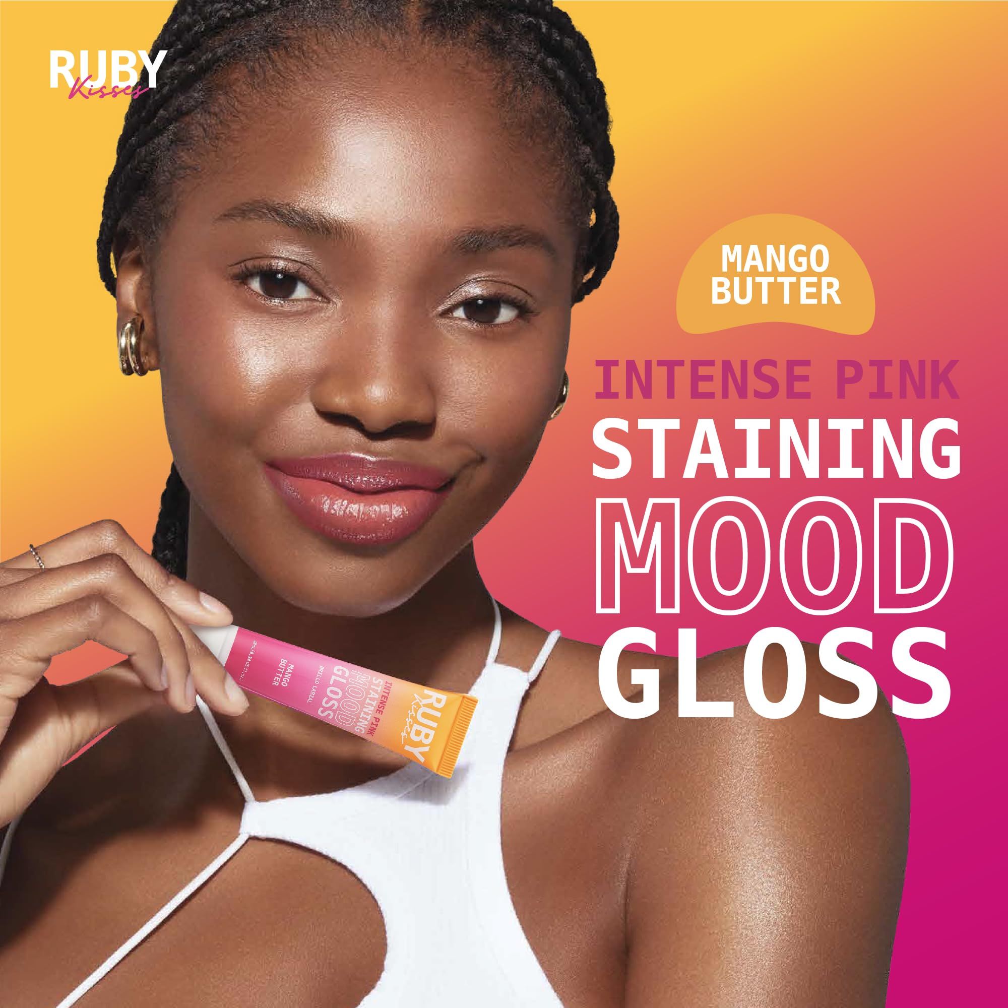 Ruby Kisses pink lip stain remains after gloss fades.
