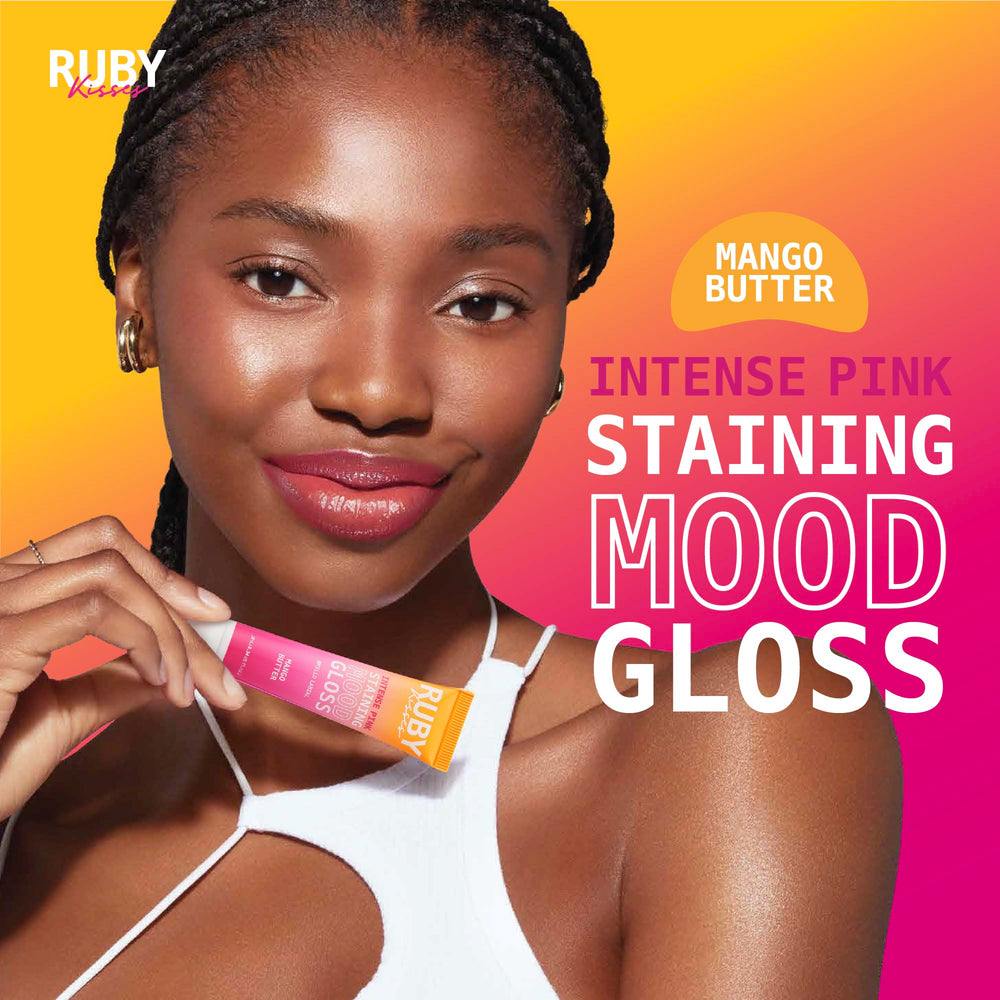 Ruby Kisses pink lip stain remains after gloss fades.