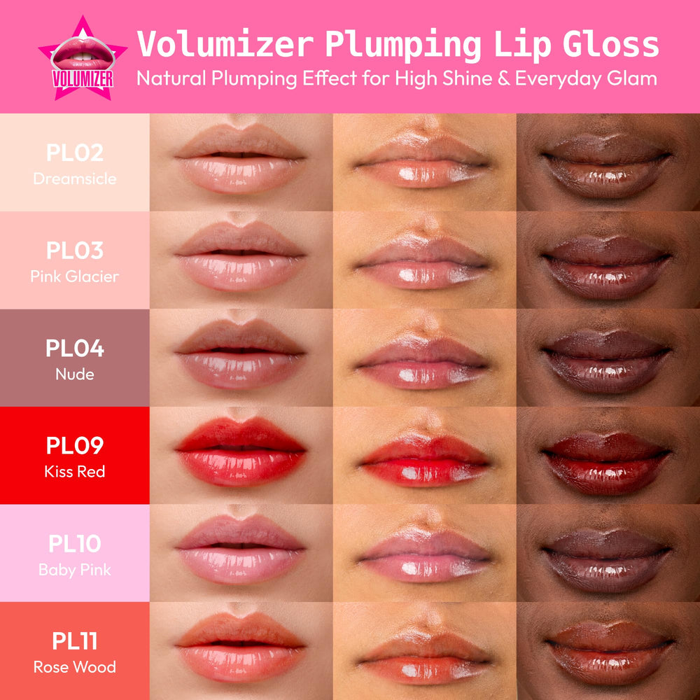 Ruby Kisses Strawberry Kiss Maximizer gloss applying shimmer for dramatic plump.