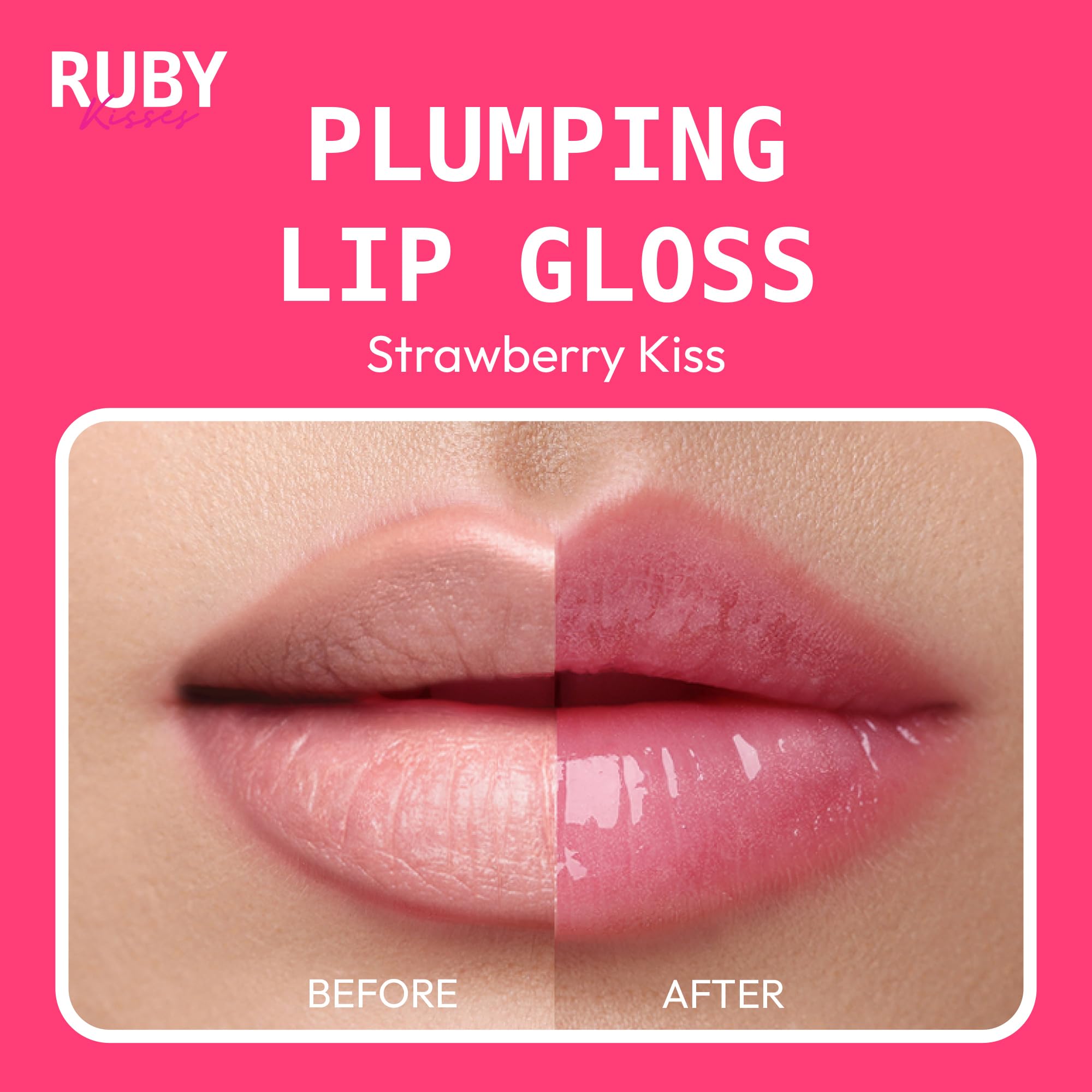 Ruby Kisses Strawberry Kiss applicator applying gloss for instant plump and shine.