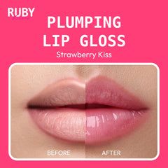 Ruby Kisses Strawberry Kiss applicator applying gloss for instant plump and shine.