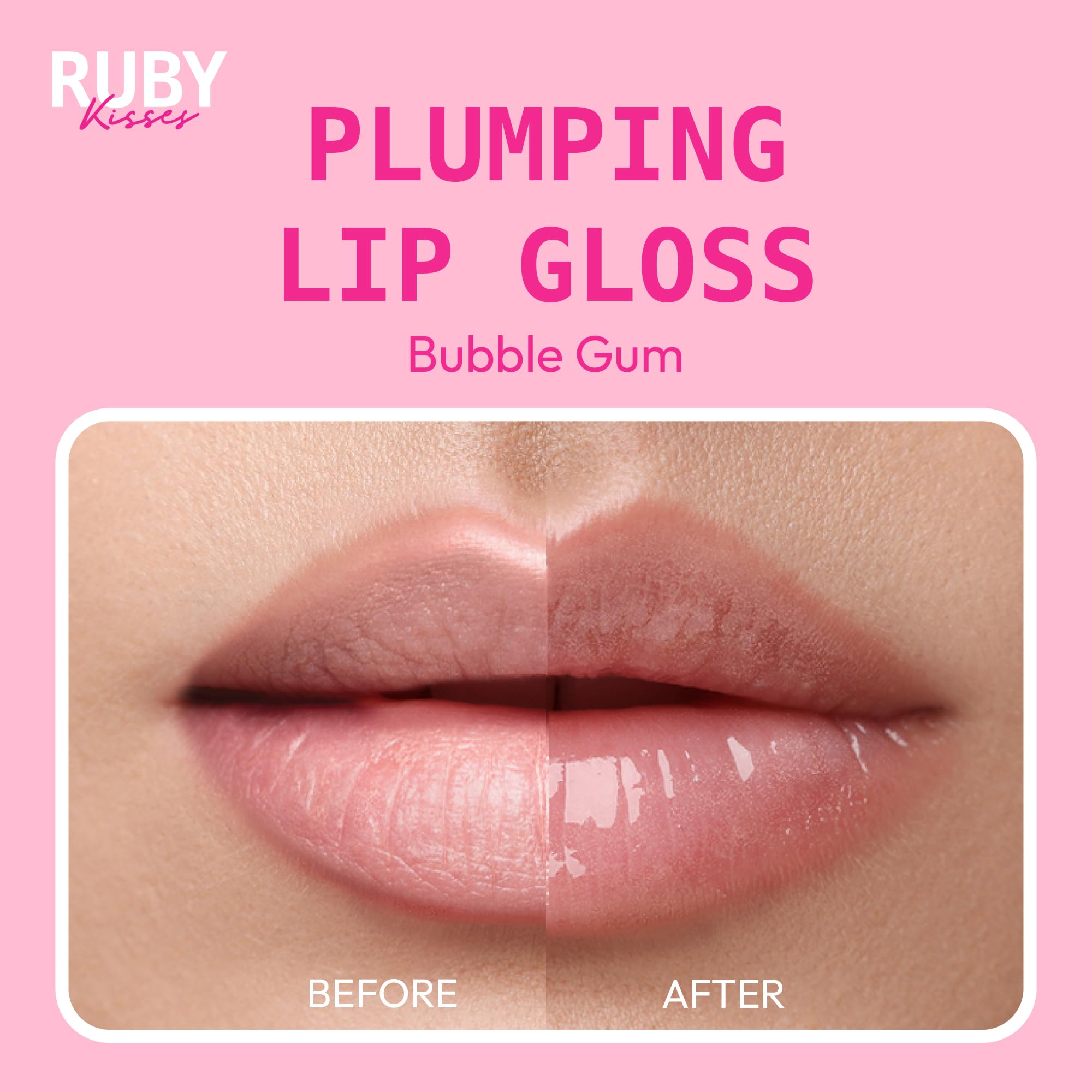 Close-up of Ruby Kisses gloss with tingling effect on lips for shine.