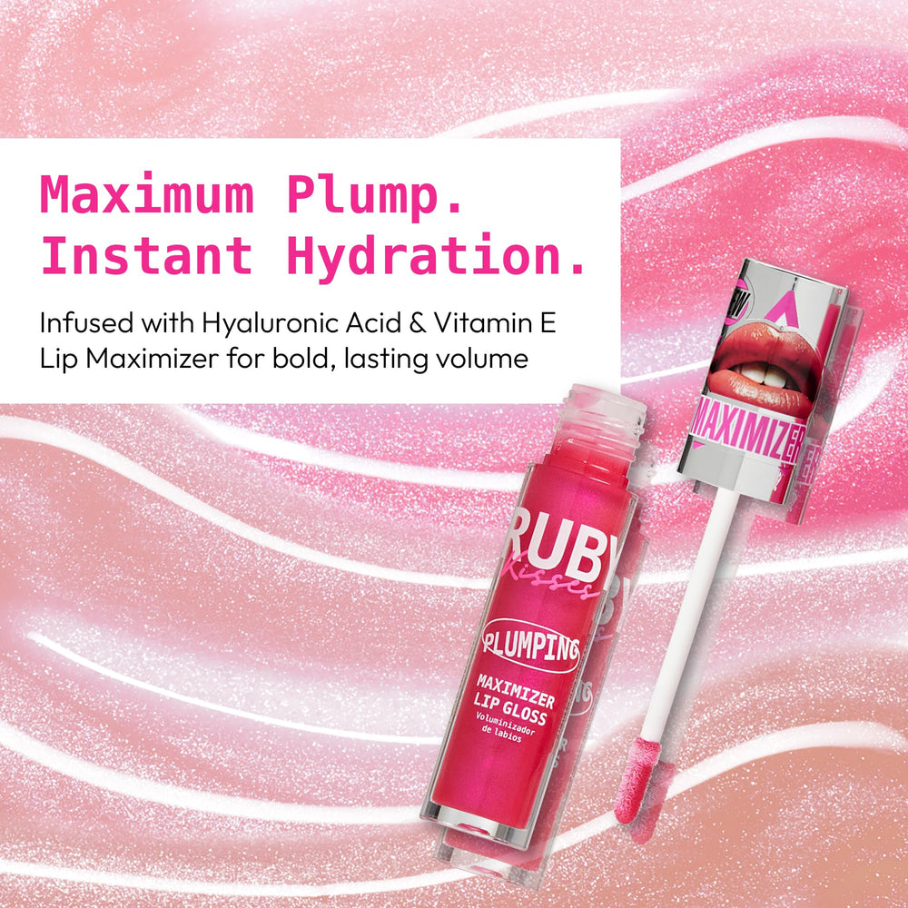 Ruby Kisses Strawberry Kiss gloss tingling moment indicating plumping action.
