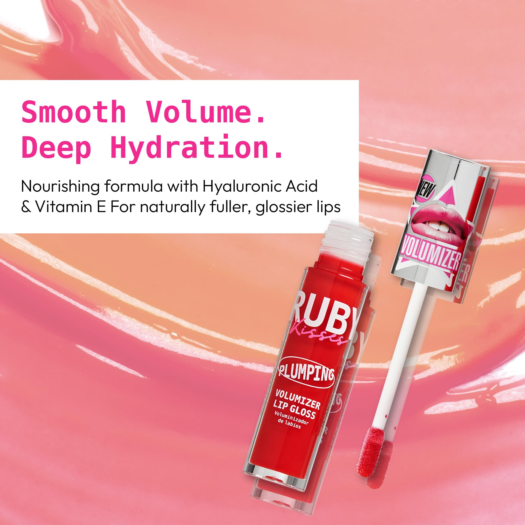 Ruby Kisses Volumizer swatch shows natural glassy lift