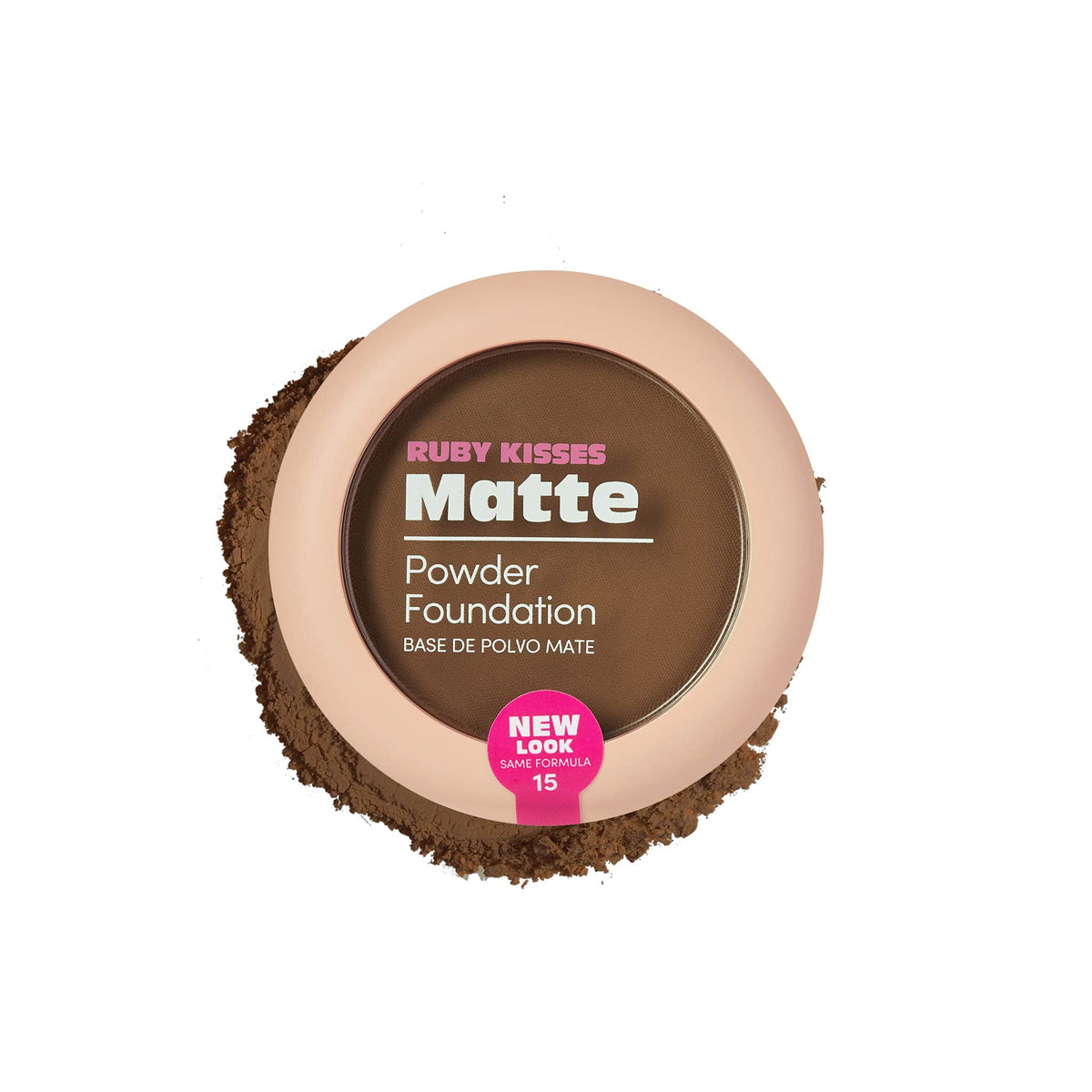 Ruby Kisses Powder Foundation Cognac full-coverage matte compact showing natural base