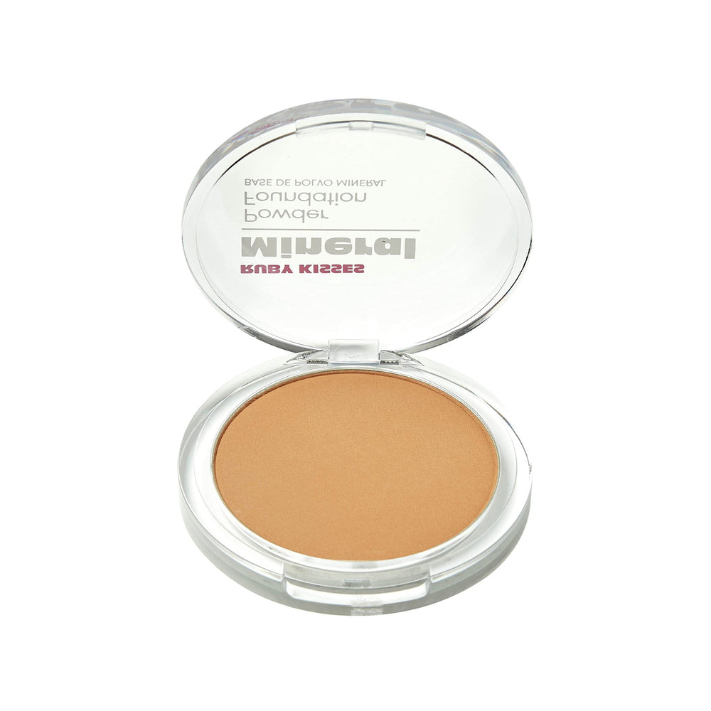 Ruby Kisses Mineral Pressed Powder Foundation application swatch demonstrating buildable medium coverage