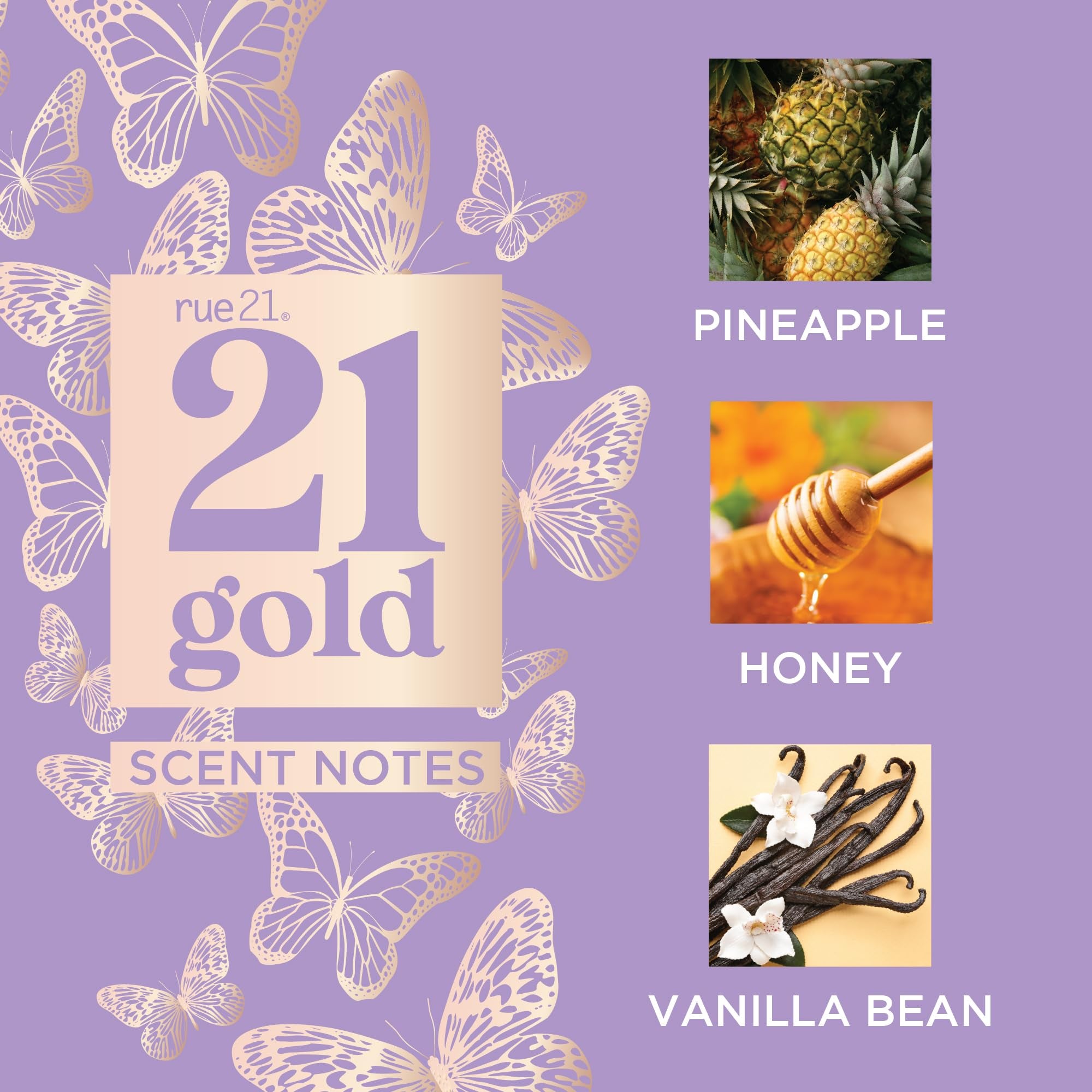 Front of Rue 21 Gold packaging box for gifting or display.