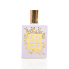 Rue 21 Gold perfume mist being dispensed for all-day scent.