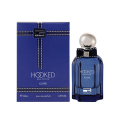 Rue Broca Hooked Azure spray atomizer closeup highlights crisp opening and warm base.