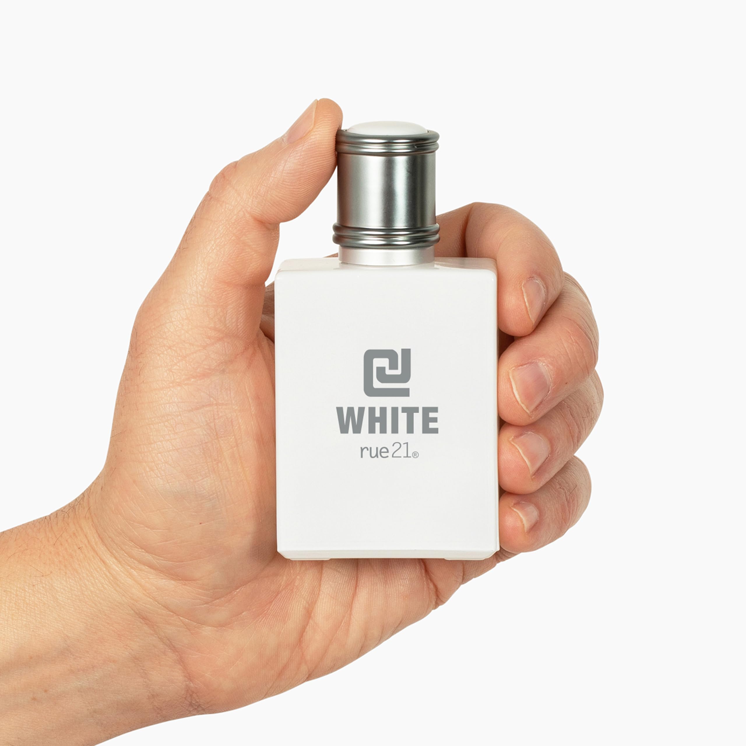 Rue 21 CJ White Cologne packaging box with modern gift-ready presentation.
