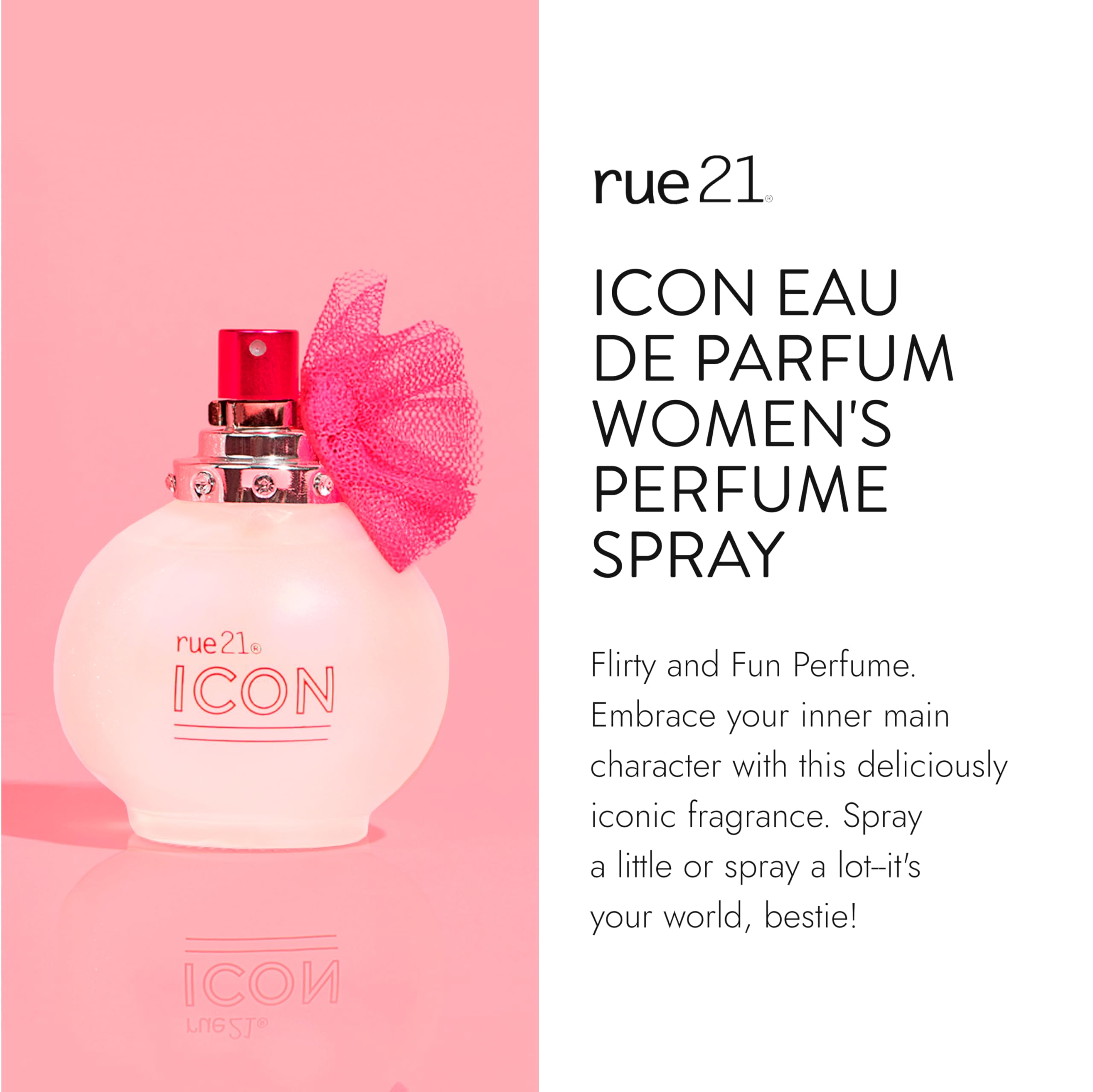 Rue 21 Icon Eau de Parfum cap detail showing a sleek finish.