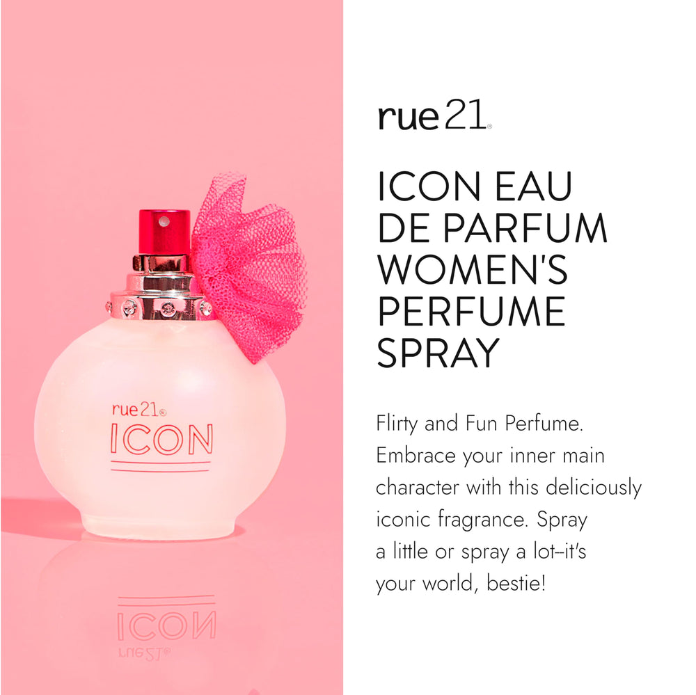 Rue 21 Icon Eau de Parfum cap detail showing a sleek finish.