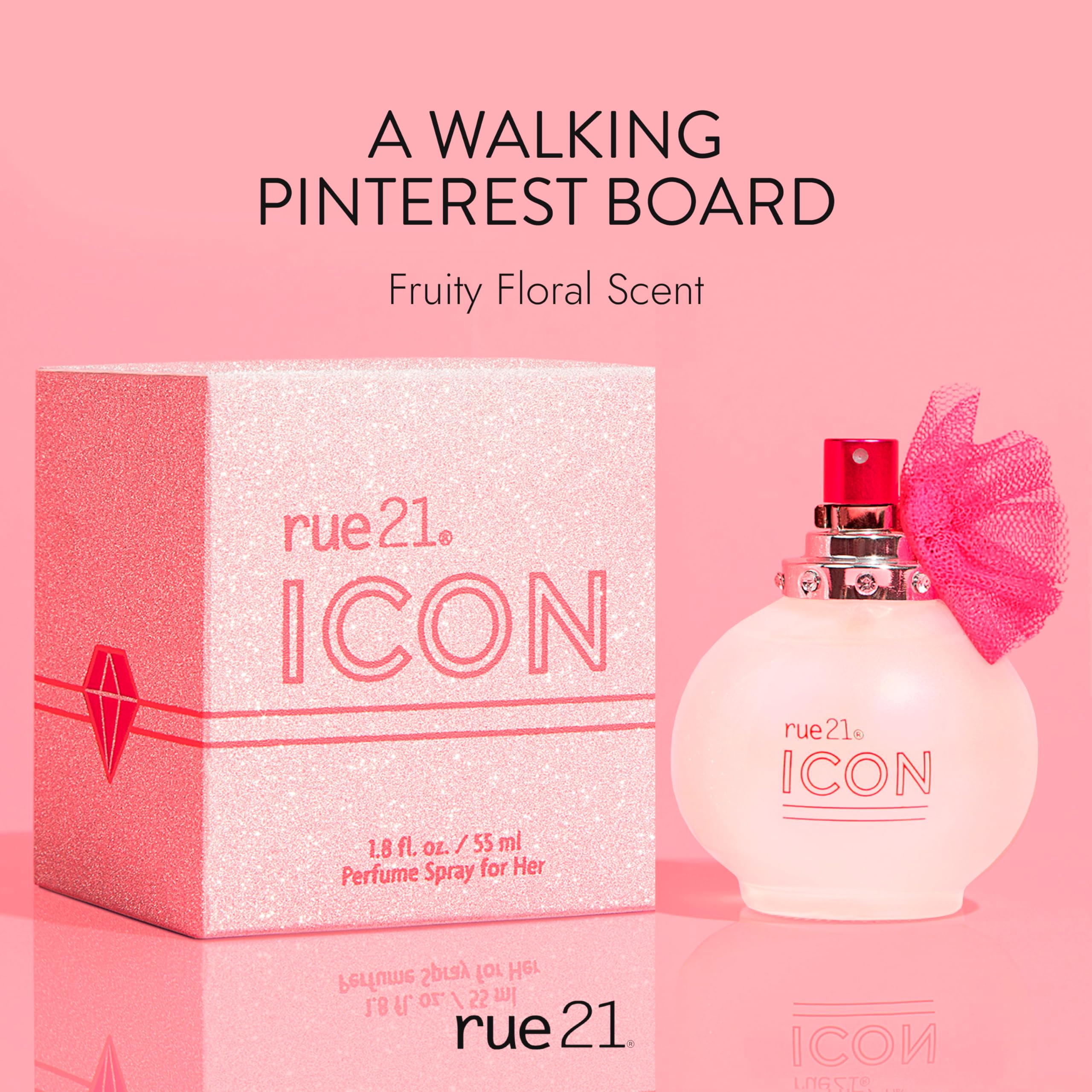 Rue 21 Icon Eau de Parfum on a dresser for everyday ritual.
