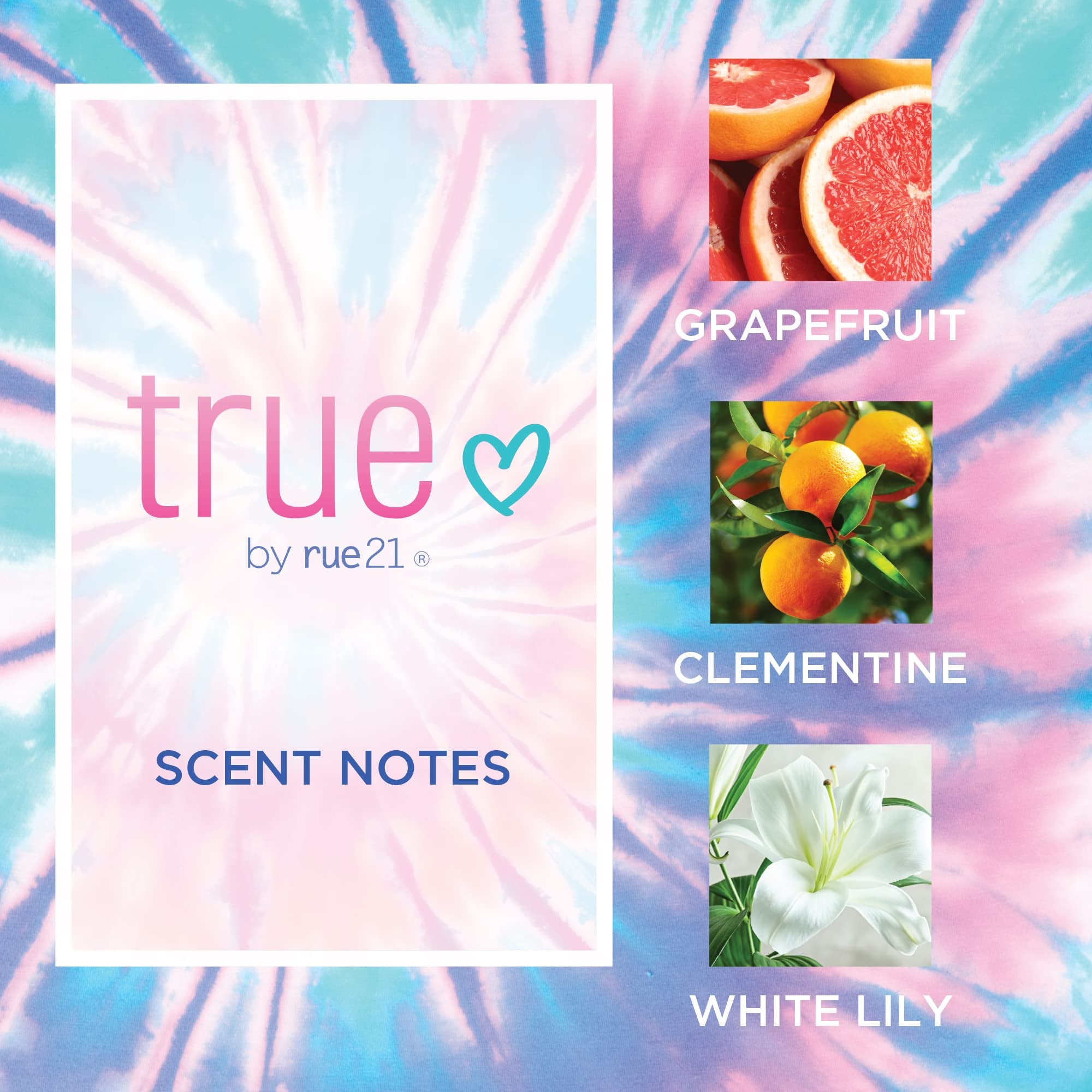 Rue 21 True Eau De Parfum bottle side view, modern and portable.
