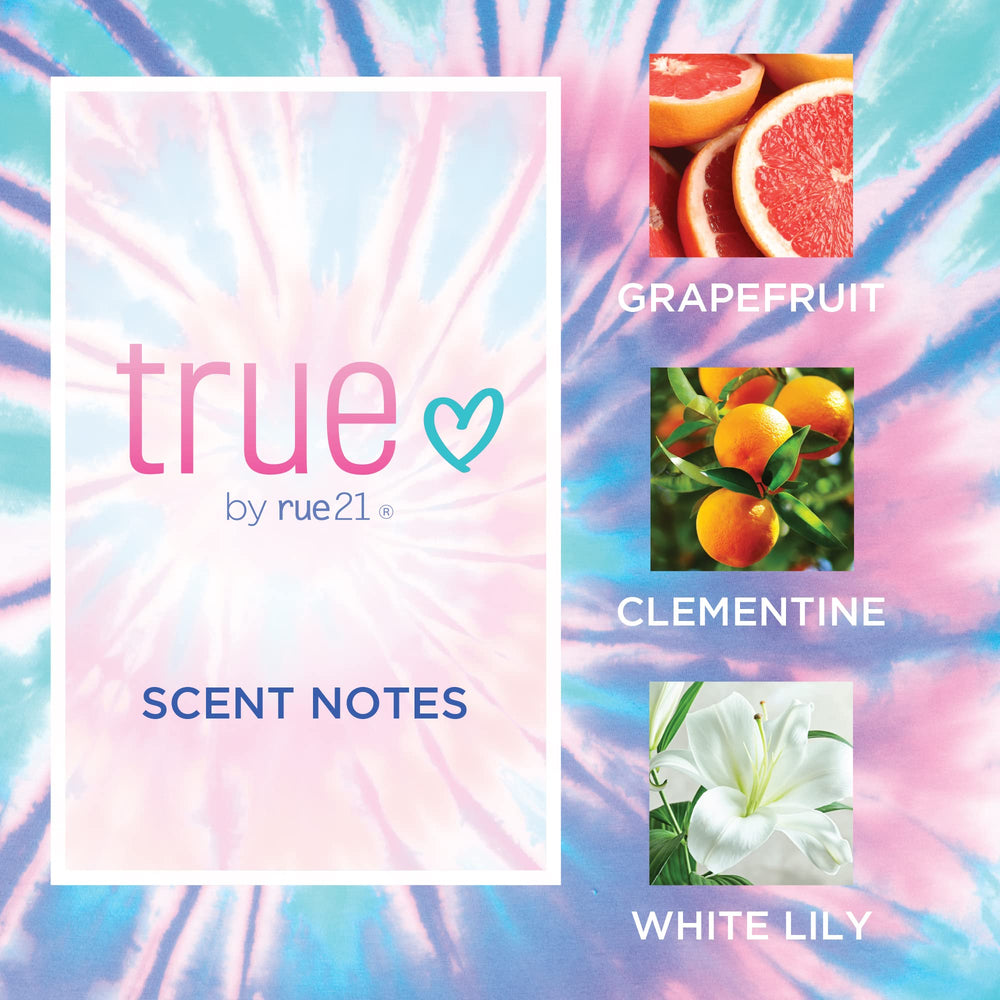 Rue 21 True Eau De Parfum bottle side view, modern and portable.