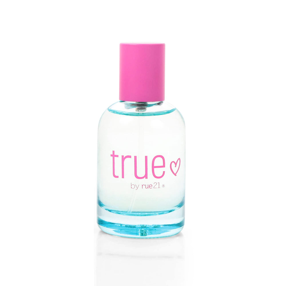 Rue 21 True Eau De Parfum label detail highlights grapefruit and lily.