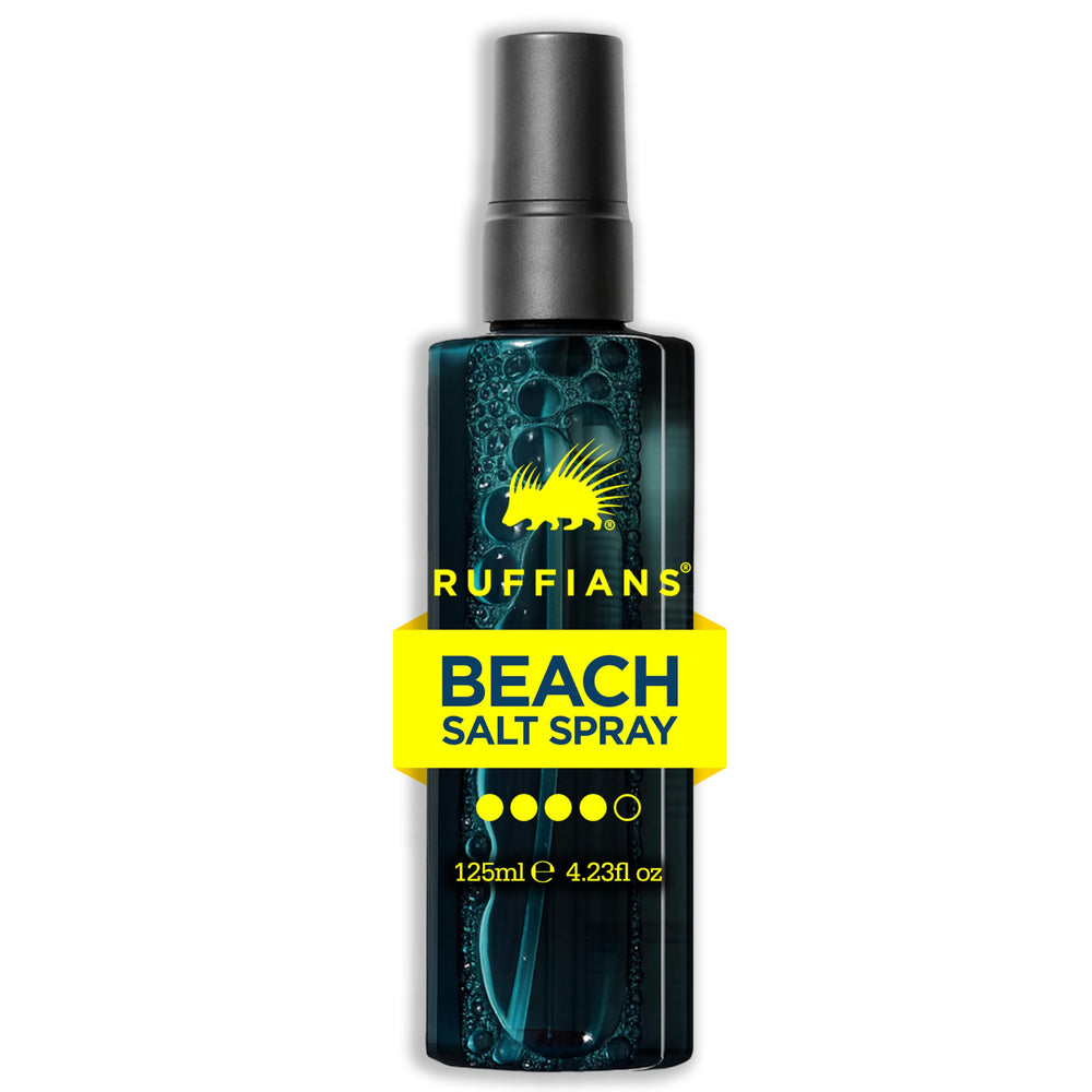 Ruffians Beach Salt Spray bottle for textured, beach-inspired hair.