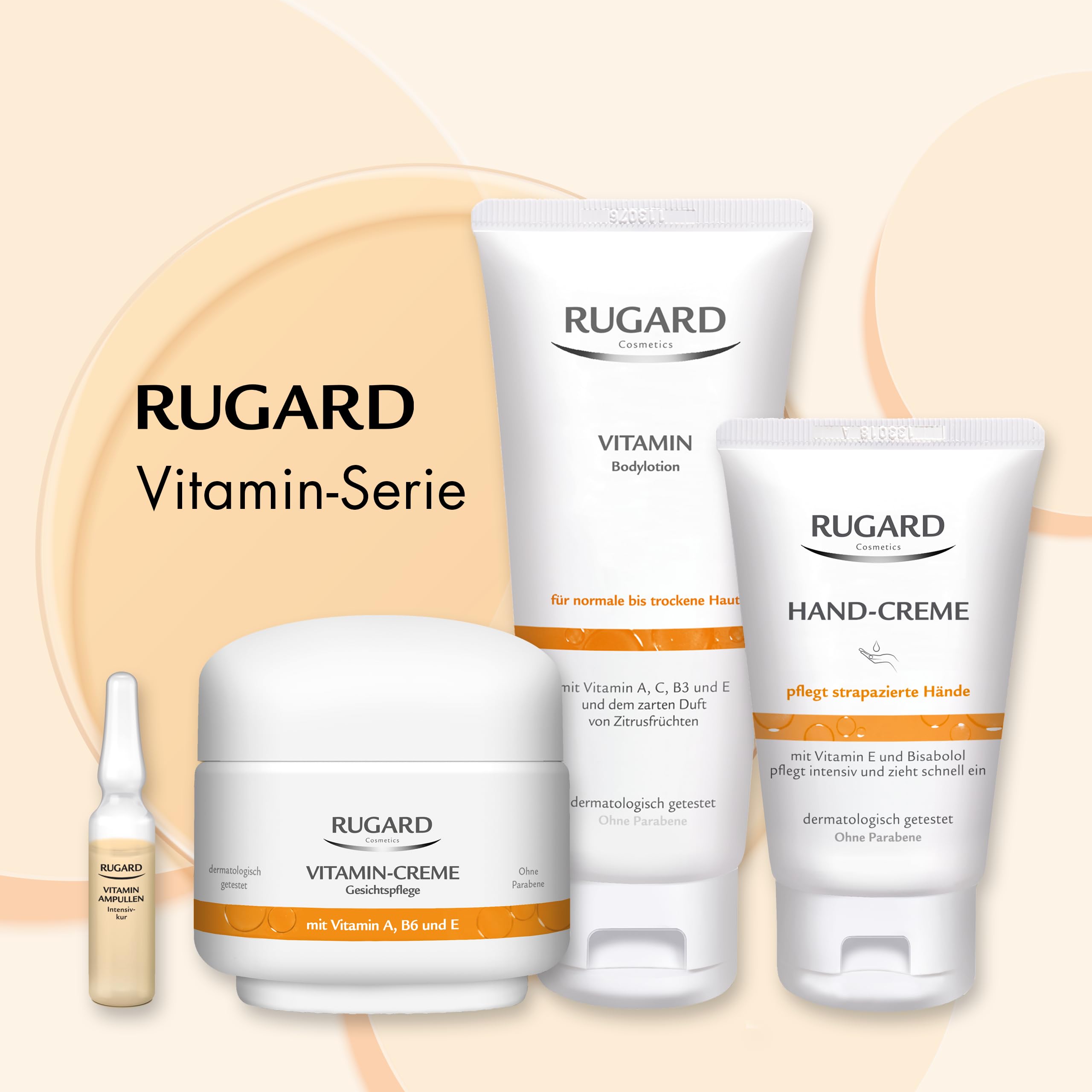 RUGARD Vitamin Cream swatch on hand, demonstrating rich nourishment.