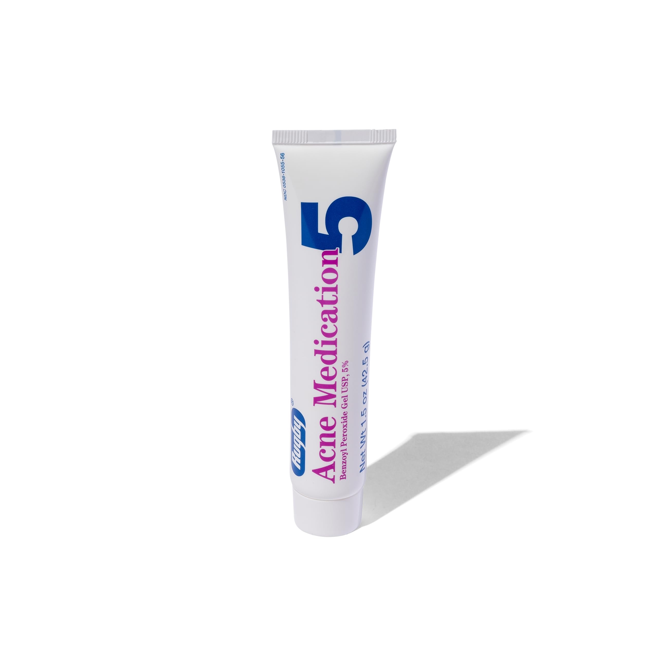 Rugby Benzoyl Peroxide Gel 5% bottle with greaseless vanishing formula for discreet use.