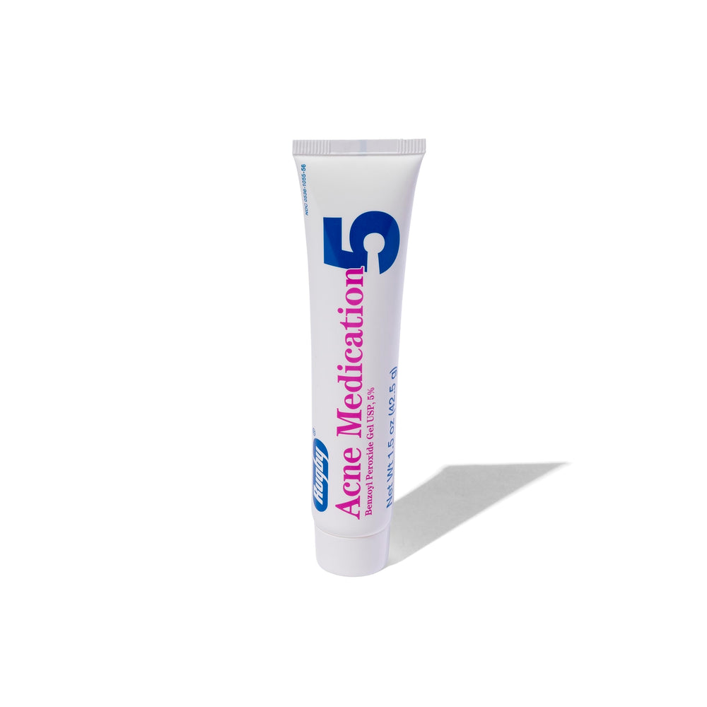 Rugby Benzoyl Peroxide Gel 5% bottle with greaseless vanishing formula for discreet use.
