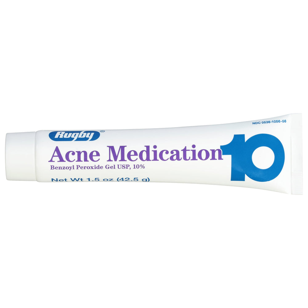 Rugby Laboratories benzoyl peroxide gel bottle provides greaseless acne care.